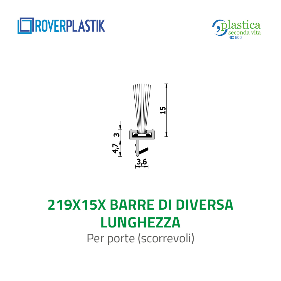 Guarnizione per porte scorrevoli – 219X15Xbarre di diversa lunghezza