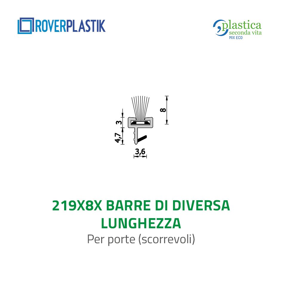 Guarnizione per porte scorrevoli – 219X8Xbarre di diversa lunghezza