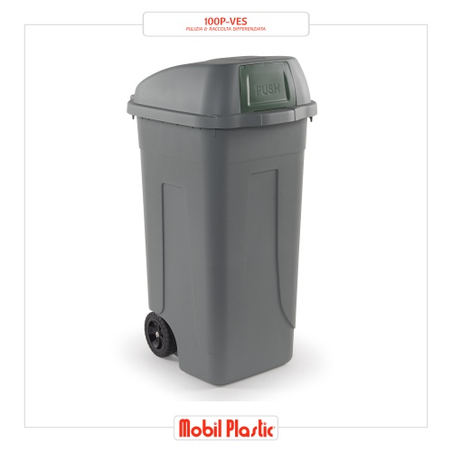 Coperchio a campana bidone capacità 100 L – Bidone Cento Push con sportellino blu – 00100P/BC-BLB